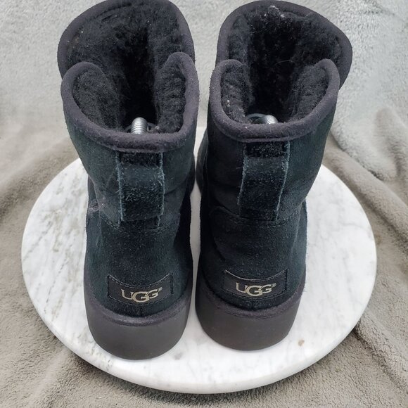 Ugg Shoes Womens Size 8 Black Suede Kristin Short Wedge Shearling Lined Boots - Picture 5 of 9